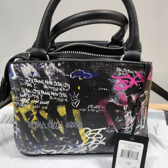 Dkny Bags Dkny Paige Sm Grafitti Satchel Bag Black Crossbody Poshmark